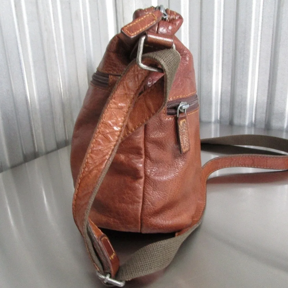 Jack Georges Brown Pebbled Leather Crossbody Bag Vintage Style Shoulder Purse